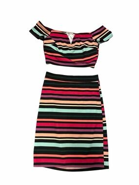 Charlotte Russe Striped Two Piece Set Crop Top Skirt Size M